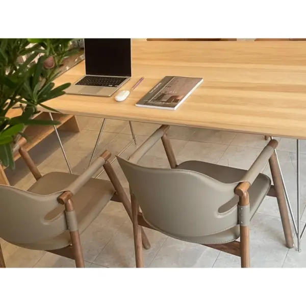 【北歐風皮革餐椅】沐森雅椅｜實木結構 米色皮革座椅 日系簡約設計