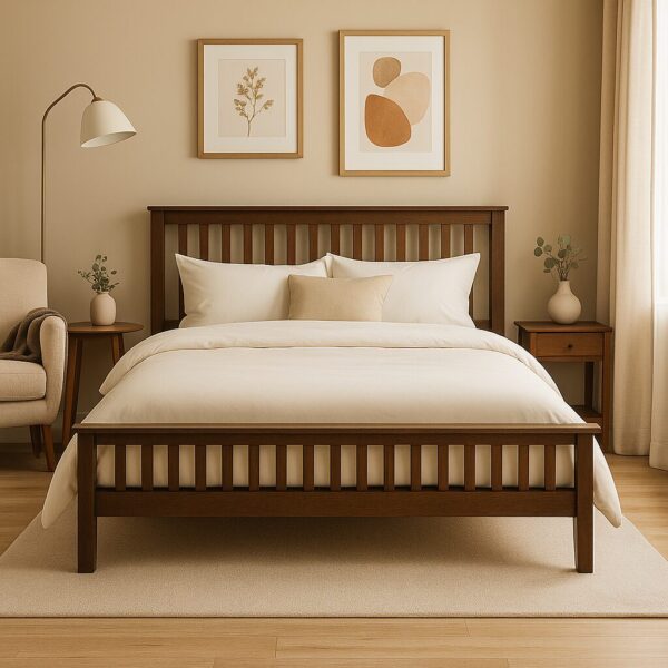 墨杉格柵實木床台