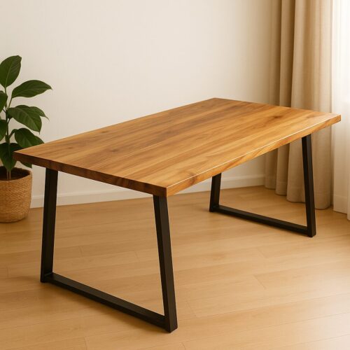 義式現代實木桌｜黑鐵腳設計