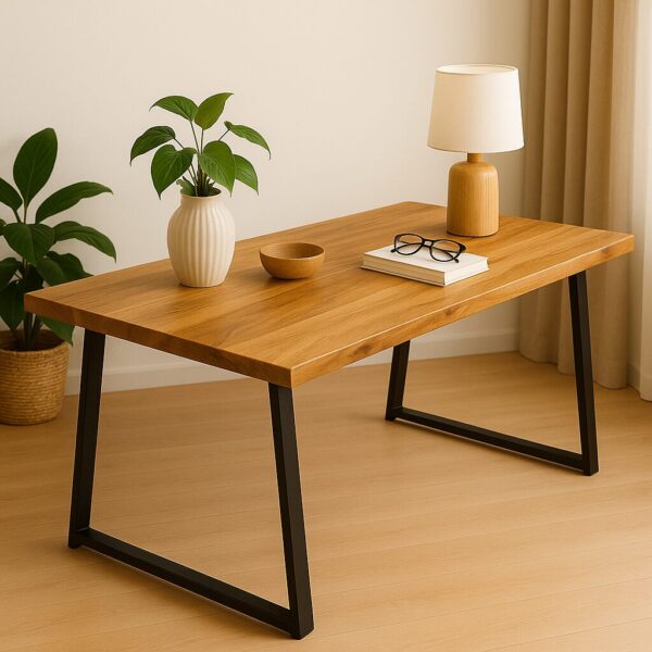 義式現代實木桌｜黑鐵腳設計