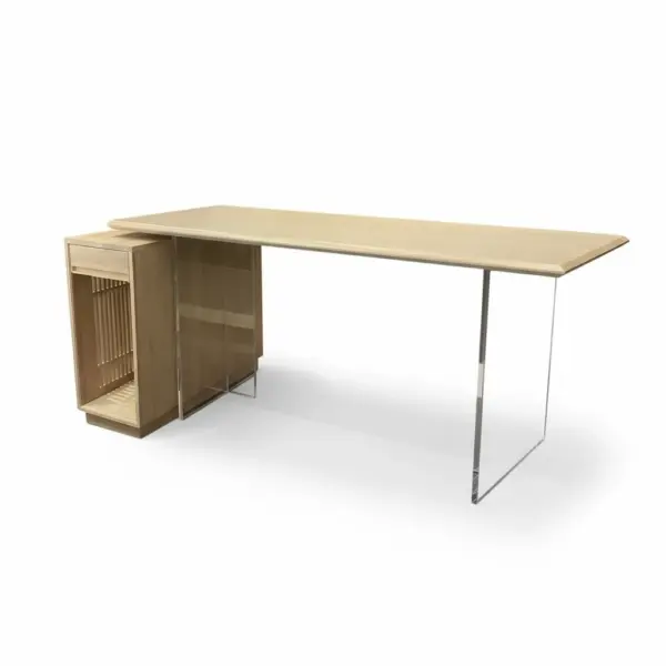 【MIT台灣製造｜實木工廠直營｜漂浮感極簡實木桌】日式原木辦公桌｜北歐風工作桌｜實木設計師款書桌｜透明壓克力腳