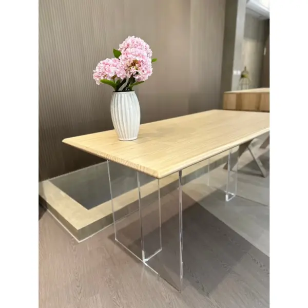 【MIT台灣製造｜實木工廠直營｜漂浮感極簡實木桌】日式原木辦公桌｜北歐風工作桌｜實木設計師款書桌｜透明壓克力腳