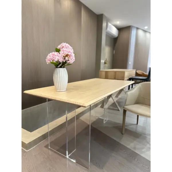 【MIT台灣製造｜實木工廠直營｜漂浮感極簡實木桌】日式原木辦公桌｜北歐風工作桌｜實木設計師款書桌｜透明壓克力腳