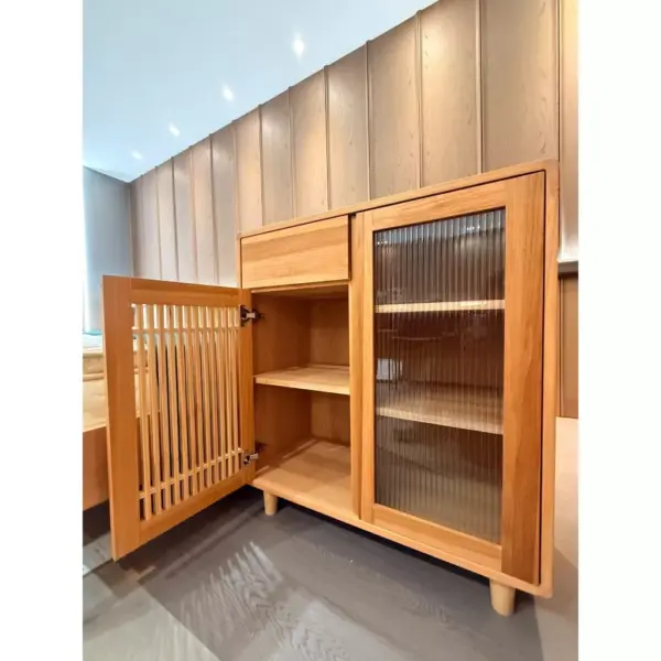 tw-11134207-81ztc-mitzobzh34sn55 北歐實木雙門收納櫃|長虹玻璃+格柵門|原木櫃|餐邊櫃|玄關櫃