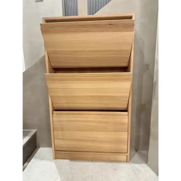 極薄型實木下掀鞋櫃｜非洲櫻桃木｜60cm 三層掀門・16cm 深度・小玄關收納鞋櫃