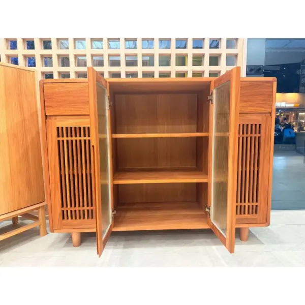 非洲櫻桃木實木餐邊櫃｜格柵門 長虹玻璃｜收納櫃 玄關櫃 餐櫃｜實木櫃｜可訂製