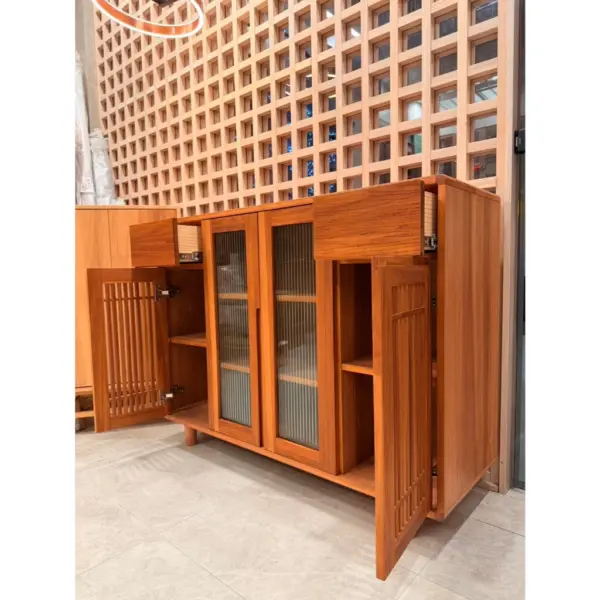 非洲櫻桃木實木餐邊櫃｜格柵門 長虹玻璃｜收納櫃 玄關櫃 餐櫃｜實木櫃｜可訂製