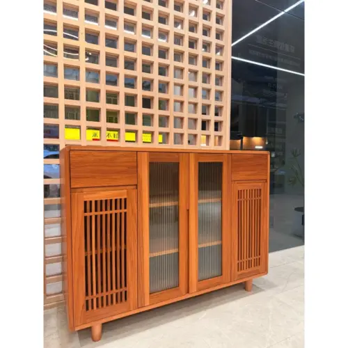 非洲櫻桃木實木餐邊櫃｜格柵門 長虹玻璃｜收納櫃 玄關櫃 餐櫃｜實木櫃｜可訂製