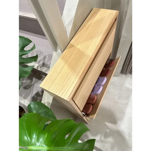極薄型實木下掀鞋櫃｜非洲櫻桃木｜60cm 三層掀門・16cm 深度・小玄關收納鞋櫃