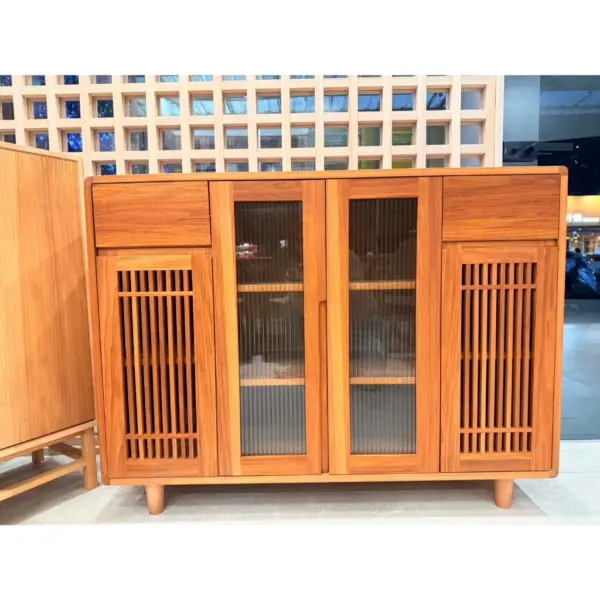 非洲櫻桃木實木餐邊櫃｜格柵門 長虹玻璃｜收納櫃 玄關櫃 餐櫃｜實木櫃｜可訂製