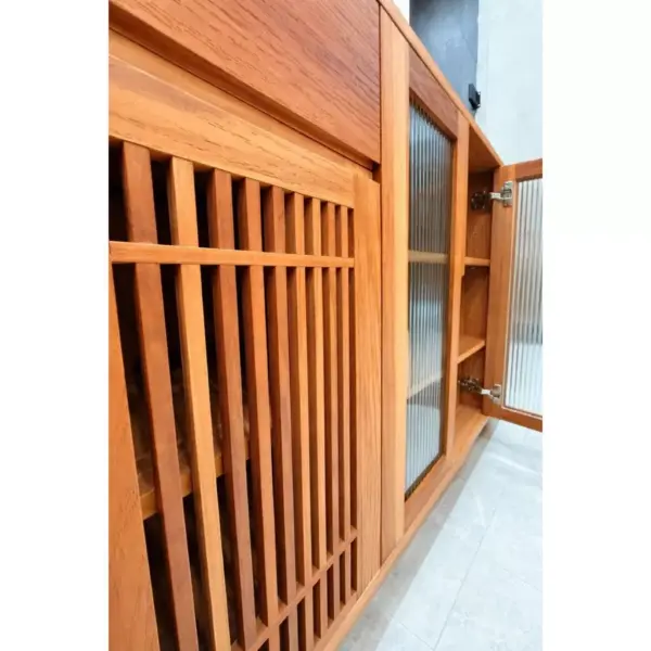 非洲櫻桃木實木餐邊櫃｜格柵門 長虹玻璃｜收納櫃 玄關櫃 餐櫃｜實木櫃｜可訂製